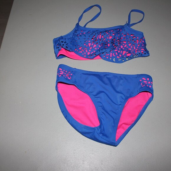 Blue & Pink 2 Pcs Justice Bikini Swimsuit Size 10 - Picture 2 of 11
